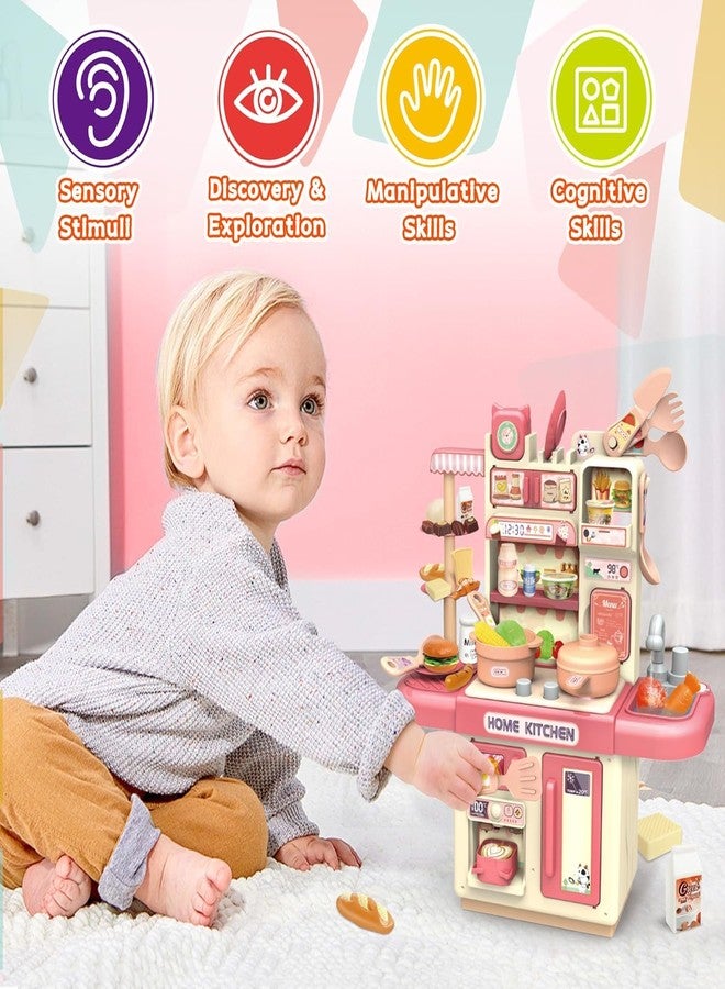 TOYVELLY مجموعة مطبخ لعب صغيرة من TOYVELLY للأطفال مع بخار وأضواء واقعية، ونظام مياه دوري، وألعاب مطبخ طعام للعب التخيلي، هدايا للبنات والأولاد من 3 إلى 6 سنوات (أحمر داكن) - Image 4